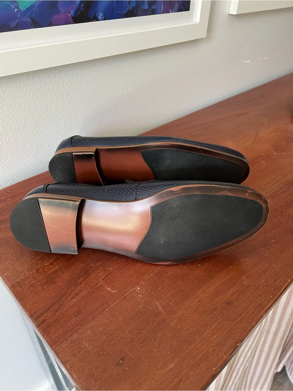 Alfani Men's Navy Perforated Leather Penny Loafers